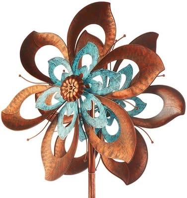 Windrad Windspiel Gartenstecker Dekostecker FLOWER - braun blau - aus Metall - Bild 1 von 4