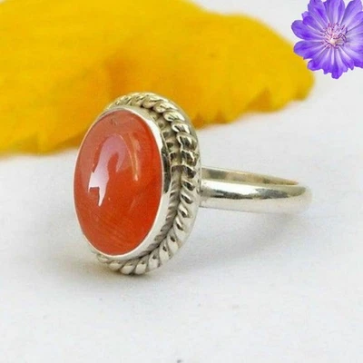 Carnelian Gemstone 925 Sterling Silver Ring Handmade Jewelry Ring For Gift - Image 1 of 3