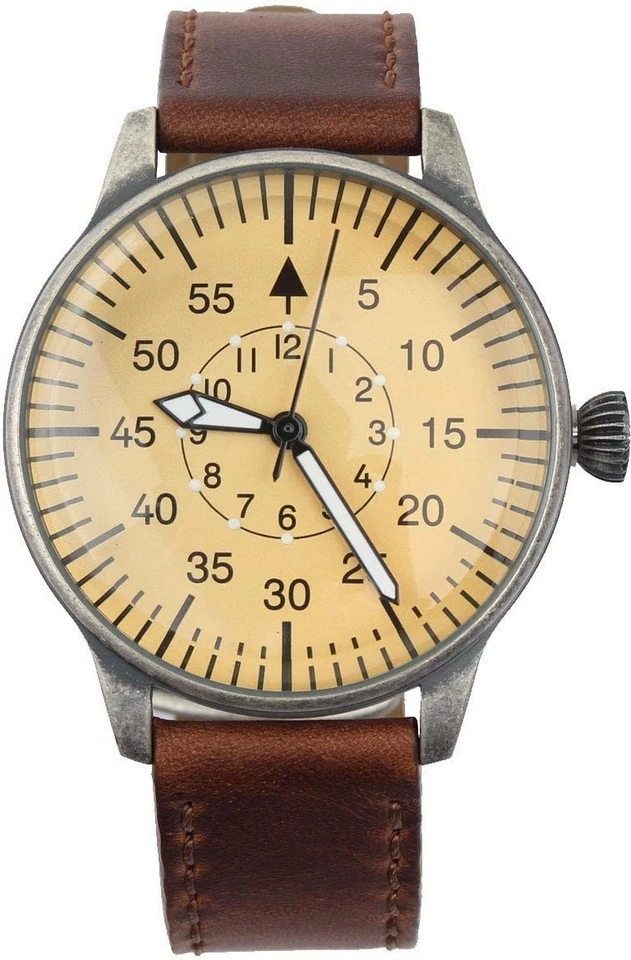 MILTEC Aviator Luftwaffe Ww2 Pilot Vintage Quartz Watch Brown Leather Strap 3atm