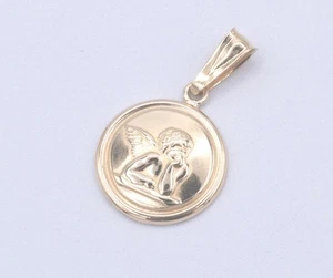 Milor 18KT Gelbgold Mini Massiv Engel Raffael Runde Medaille Anhänger Charm 1,84g - Bild 1 von 7