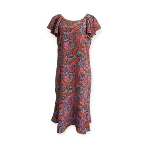 J. Crew Dress Size 6 Tall 100% Silk Vibrant Paisley Print Ruffled Sleeve - Picture 1 of 10