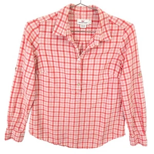 Vineyard Vines Shirt Womens 4 Red Pink Check Linen Blend Button Up Roll Tab Top - Picture 1 of 8