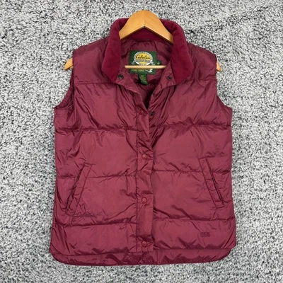 Chaleco de plumón Cabela's para mujer pequeño plumón de ganso borgoña 650 relleno acolchado frontal a presión Foto 1 de 4