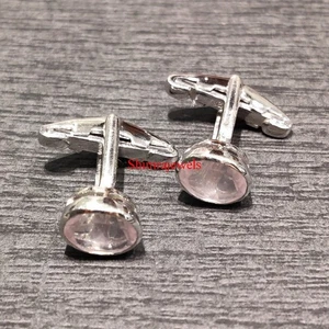 Natural Rose Quartz Gemstone With 18K White Gold Plated Silver Cufflinks #2 - Picture 1 of 11