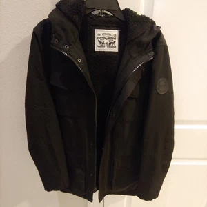 Giacca Levi Strauss uomo media nera con cappuccio sherpa foderata zip intera tasche cappotto - Foto 1 di 12