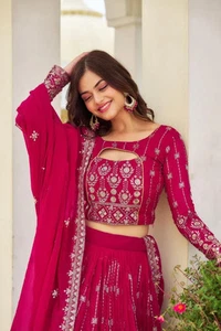 Rani Color Georgette Lehenga Choli with Heavy Sequin Embroidery – Festive Wear - Picture 1 of 4