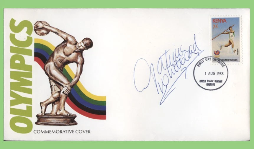 Kenya 1988 Seoul Olympics 7/- Javelin First Day Cover, Signed Fatima Whitbread - Image 1 of 1