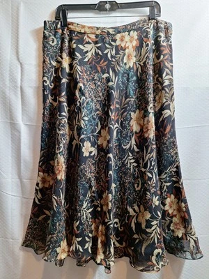KATE HILL 100% Silk Sheer Floral Midi Skirt Sz 14 Fairy Y2K Boho Dark Romantic - Image 1 of 4
