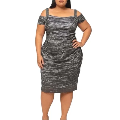 Vestido Alex Evenings Mujer Talla 22W Metálico Gris Arrugado Tafetán Hombro Descubierto Foto 1 de 4