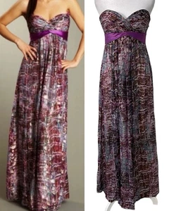 BCBG Maxazria Strapless Purple Gold Metallic Silk Maxi Dress Fairy Princess 0 - Picture 1 of 16