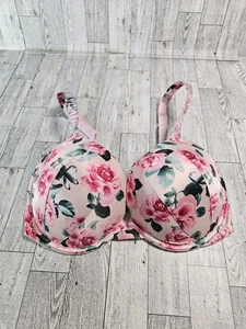 Victoria Secret Very Sexy Push-up Bra Size 34DDD Pink Rose Rinestones Logo - Picture 1 of 7