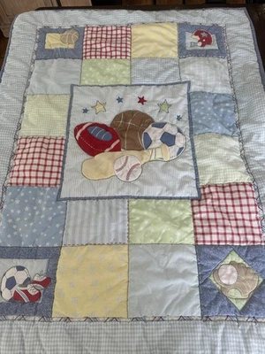 Baby Connection  Sports Crib Bedding Quilted Comforter Nursery Football Baseball - Image 1 of 4
