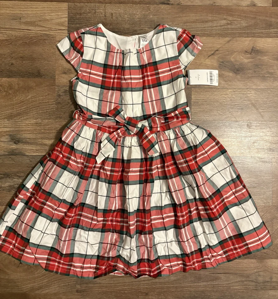 Carter's Kid клетку 100% хлопок праздничное платье молодежи 5T с подкладкой Chritmas крышка рукав - Изображение 1 из 4