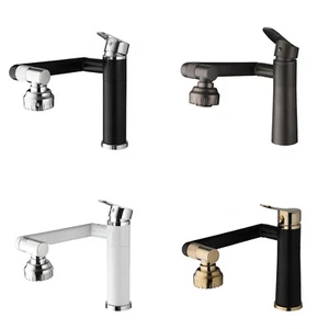 8" Swing Arm Bathroom Sink Faucet Black 360° Rotate Basin Mixer Taps Single Hole - Picture 1 of 71