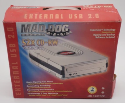 Mad Dog Multimedia 52x CD-RW  New! Model# MD-52XCDEX Dominator External USB 2.0 - Image 1 of 3