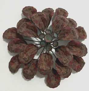 Decorative Metal Flower Hanging Wall Art 11” x 11” Brown & Red - Picture 1 of 5