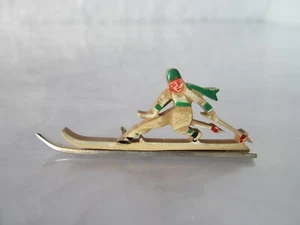 RARE ONE OF A KIND 1950’S MID-CENTURY AUSTRIAN DOWNHILL SKIER WINTER SPORT PIN - Picture 1 of 9