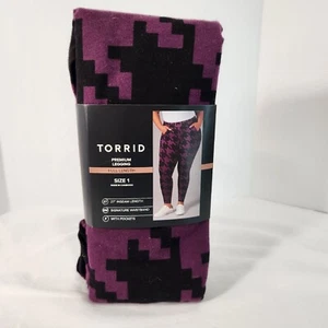 Torrid Size 1 Purple Black Houndstooth Premium Pocket Leggings 27" Inseam New - Picture 1 of 4