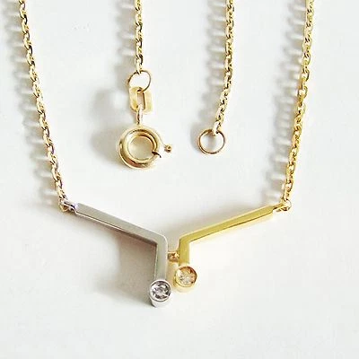 Halskette Gold 585er Diamant Collier 14 kt Anhänger Goldkette Damen Goldschmuck - Bild 1 von 4