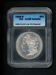1888-S US Morgan Silver Dollar $1 ICG AU 55 Details VAM-13 "Gouged" Cleaned - Picture 1 of 4