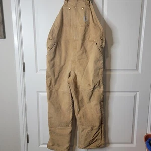 Carhartt Size 46 x 32 VTG Duck Insulated Bib Overalls Double Knee Union Made USA - Picture 1 of 13