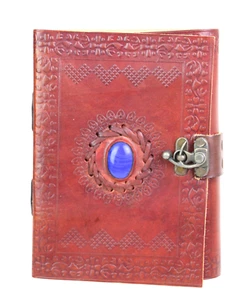 VINTAGE HANDCRAFTED TOOLED EMBELLISHED BROWN REAL LEATHER NOTEBOOK SKETCH BOOK - Picture 1 of 9