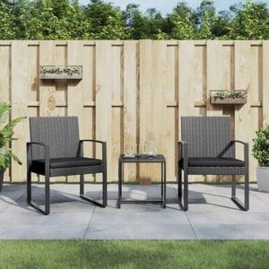 3 piece Patio Dining Set with Cushions Dark Gray PP Rattan - Picture 1 of 7
