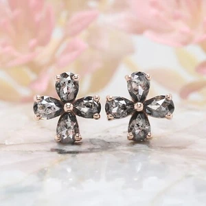 1.11 Ct Pear Cut Salt And Pepper Diamond 14K Rose Gold Engagement Gift Earring - Picture 1 of 10