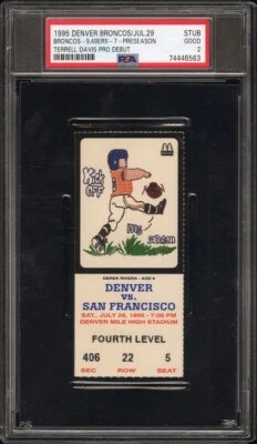 PSA 2 - TERRELL DAVIS PRO DEBUT 1995 NFL 49ERS @  DENVER BRONCOS TICKET STUB - Image 1 of 3