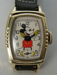 Beautiful Rare 1930's Gold Tone Ingersoll Deco Tank Mickey Watch Clean Running! - Picture 1 of 11