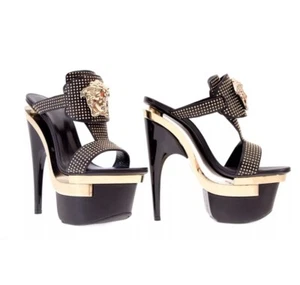 NUEVOS ZAPATOS SANDALIAS VERSACE DE CUERO NEGRO TRIPLE PLATAFORMA CON TACHUELAS 40 - 10 - Imagen 1 de 4