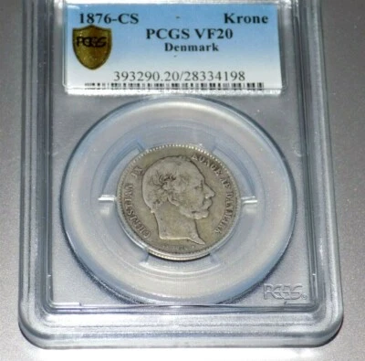 1876 CS DENMARK KRONE PCGS VF 20 VF20 Certified Graded Key Danish Coin  - Image 1 of 4