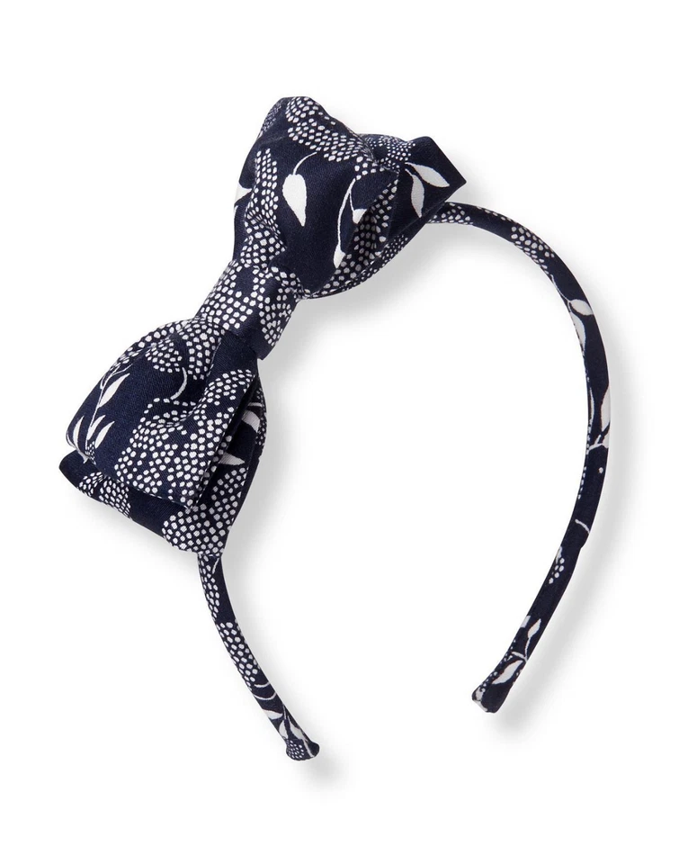 NWT Janie & Jack PROMENADE PETALS Floral Bow Headband Navy NEW Hairband Sateen - Image 1 of 1