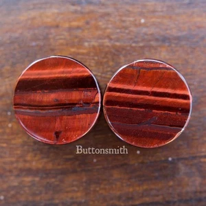 Pair of Red Tigers Eye Stone Plugs  - Double Flared ear lobe 6mm - 25mm -10sz - Picture 1 of 2