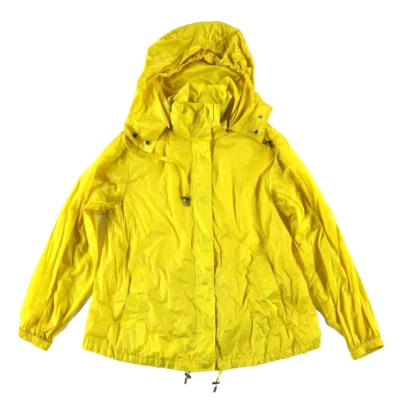 Chaqueta cortavientos DKNY amarilla brillante ligera empaquetable con capucha cremallera completa S-M Foto 1 de 4