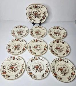 Antique 1880's Wedgwood Bullfinch Hand Colored Earthenware 10 Piece Cake Service - Picture 1 of 23