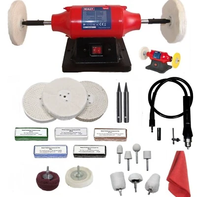 370W Metal Polisher Polishing Machine Sealey 6" Kit + Flexible Drive Shaft Kit - Image 1 of 4