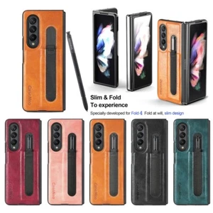 For Samsung Galaxy Z Fold 4 3 Luxury Leather Pen Holder Wireless Charging Case - Picture 1 of 17