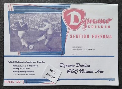 Kopie Programm DDR Oberliga 4.5.1966 Dynamo Dresden - BSG Wismut Aue - Bild 1 von 2