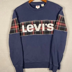 Levis Sweater Men’s Medium Blue Plaid Logo Preppy Classic - Picture 1 of 10