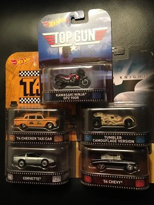 Hot Wheels 2015 Retro Entertainment Top Gun, Taxi, Batman, Bond Brady (Juego de 5) Foto 1 de 4