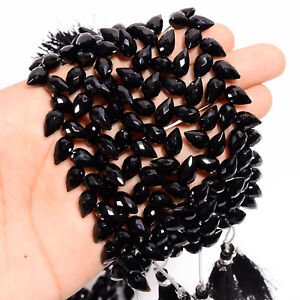 Natural Black Spinel Gemstone Teardrop Faceted Beads 10X6 mm Strand 18-22 Pcs