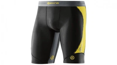 GREAT SAVINGS || SKINS DNAMIC MENS COMPRESSION HALF TIGHTS - BLACK / CITRON - Image 1 of 2