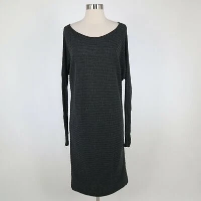 Vestido Suéter Athleta Lana XS Gris Carbón Acanalado Tejido Cuello Barco Mangas Dolman Foto 1 de 4