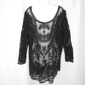 Black Lace Top Tunic Size 3 Witchy Whimsigoth Grunge Sexy Sheer Layer Piece - Picture 1 of 9