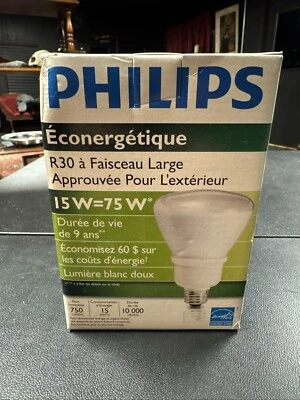 One (1x) PHILIPS Reflector R30 Energy Saver 15W=75W Cool White Light Bulb 418624 - Image 1 of 3