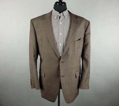 Jones New York Abrigo Deportivo Para Hombres 48R Marrón Lana Glen Check 2 Botones Traje Chaqueta Foto 1 de 4