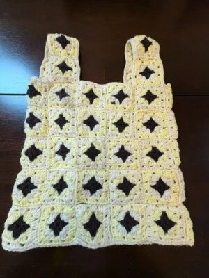 Camiseta sin mangas cuadrada vintage años 70 diamante amarillo ganchillo abuela hecha a mano *sin talla* Foto 1 de 4