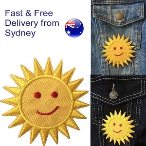 Happy Sun Smiley Iron on patch - smiling smiley solar sunny iron-on patches - Picture 1 of 3