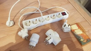 EUROPE EU UK TRAVEL 6+4 WAY GANG EXTENSION LEAD EURO + PLUG ADAPTERS VARIOUS LOT - Picture 1 of 11
